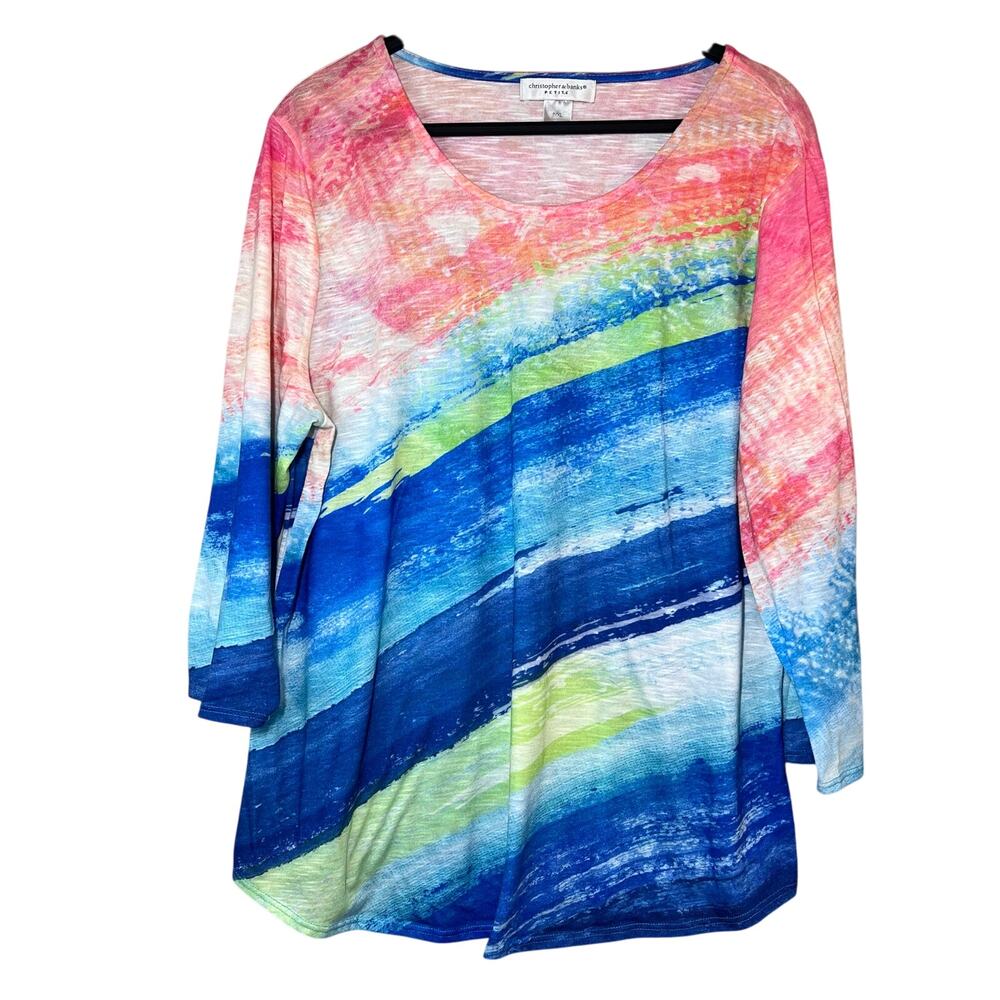Christopher & Banks petite XL 3/4 sleeve rainbow tshirt